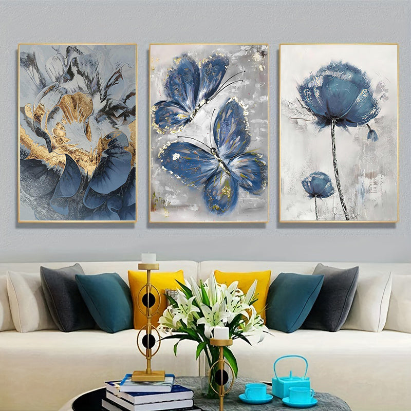3pcs Luxury Oil Painting Canvas, Flower Butterfly Wall Art for Living Room Decor - 15.7x23.6in/40cmx60cm, No Frame Required