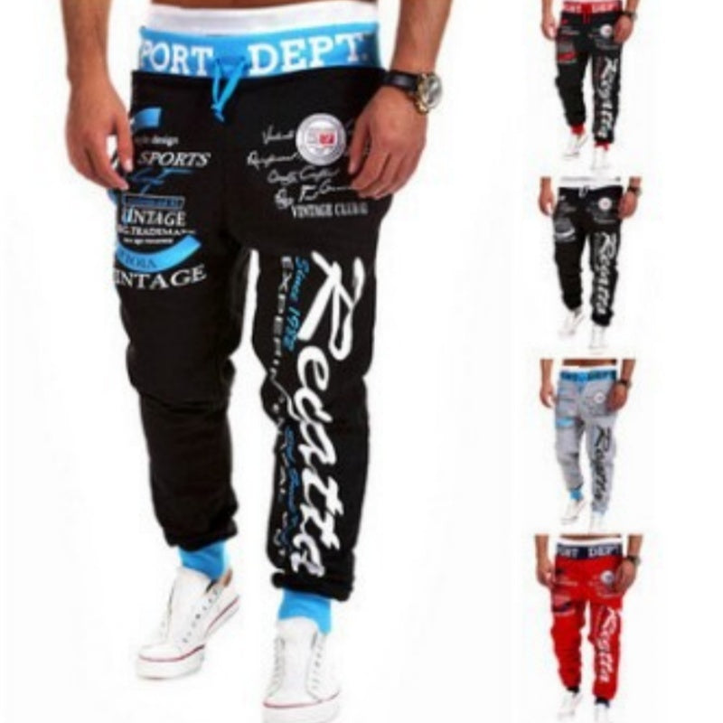 Men's Drawstring Elastic Waist Letter Print Loose Sweatpants