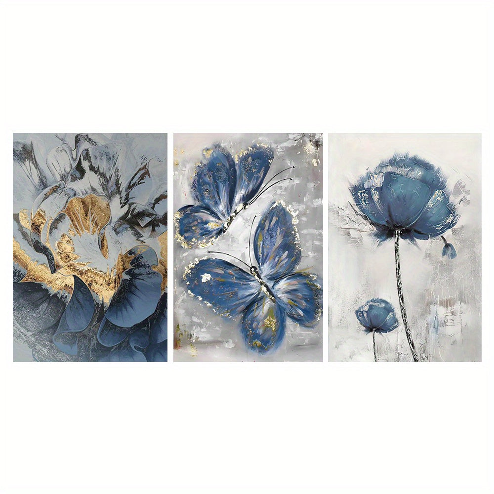 3pcs Luxury Oil Painting Canvas, Flower Butterfly Wall Art for Living Room Decor - 15.7x23.6in/40cmx60cm, No Frame Required
