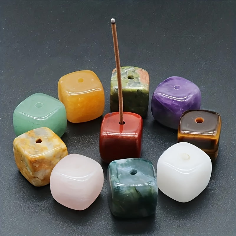 1pc Natural Crystal Incense Holder, Rose Quartz Amethyst Incense Burner Frame, Square Incense Burner Frame, Natural Stone Craftsmanship Accessories, Mini Incense Burner Frame, Room Decoration, Bedroom Accessories, Household A