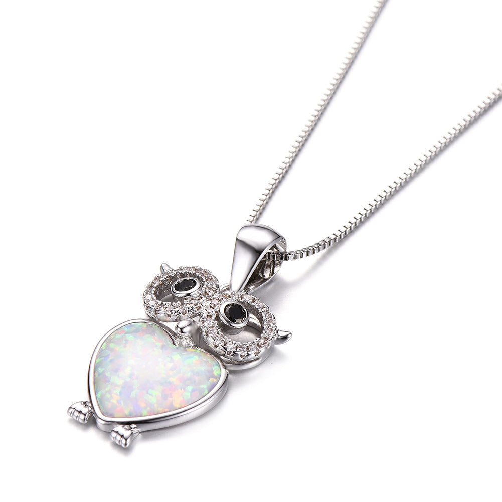 Platinum Opal Owl Necklace Exquisite and Cute Pendant