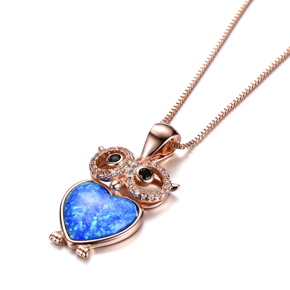 Platinum Opal Owl Necklace Exquisite and Cute Pendant