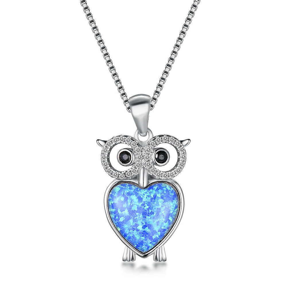 Platinum Opal Owl Necklace Exquisite and Cute Pendant