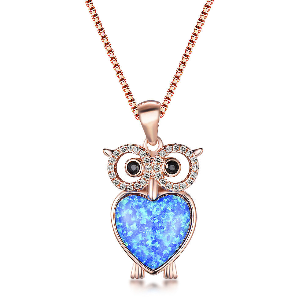 Platinum Opal Owl Necklace Exquisite and Cute Pendant