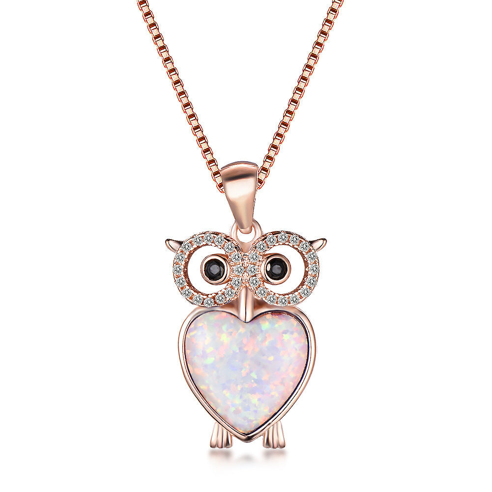 Platinum Opal Owl Necklace Exquisite and Cute Pendant