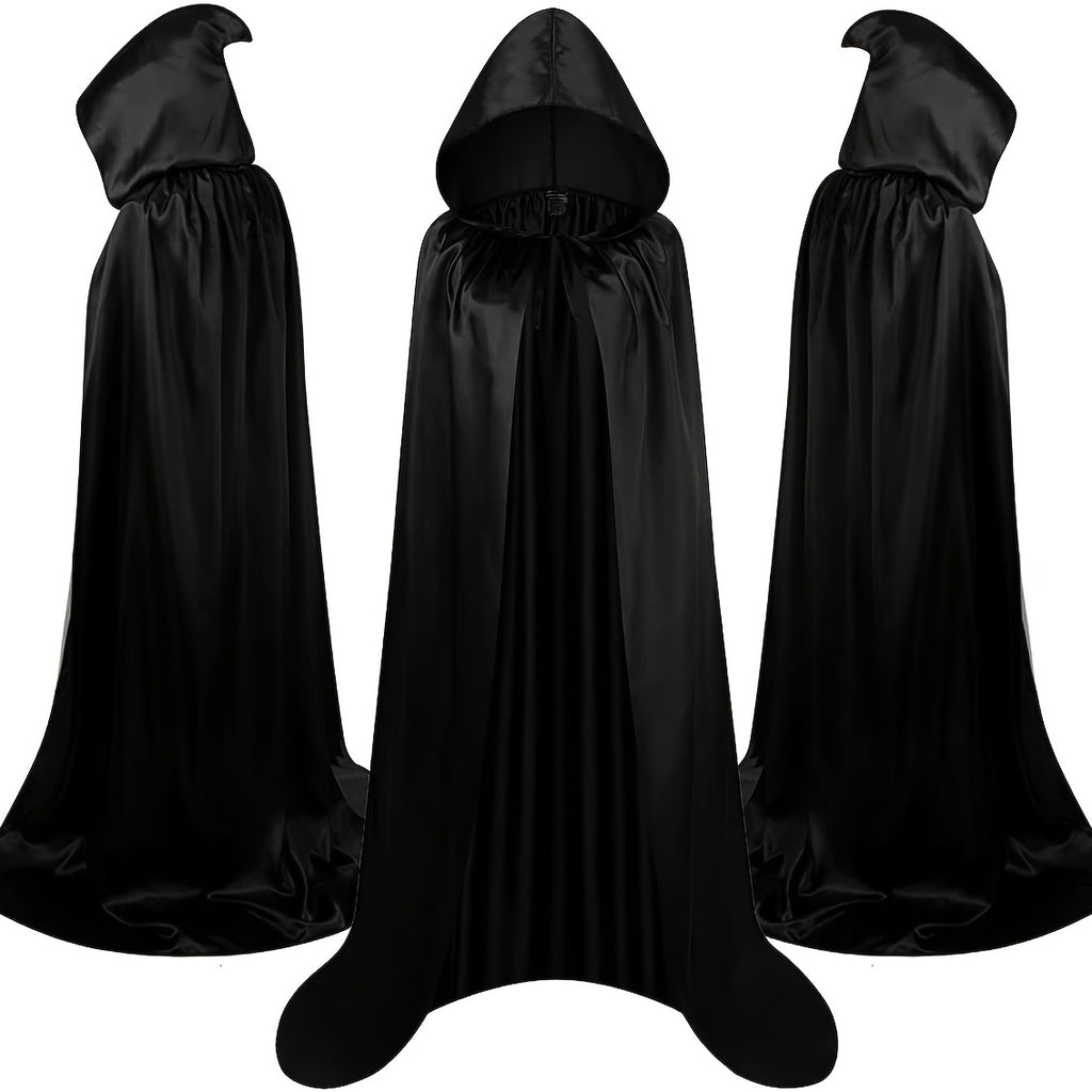 1pc Black Hooded Cloak - Witch Cosplay Accessories, Costumes Masquerade, Family Celebration Decor - Polyester - For Halloween, Cosplay, Parties - Perfect Gift for Costume Lovers & Halloween Enthusiasts