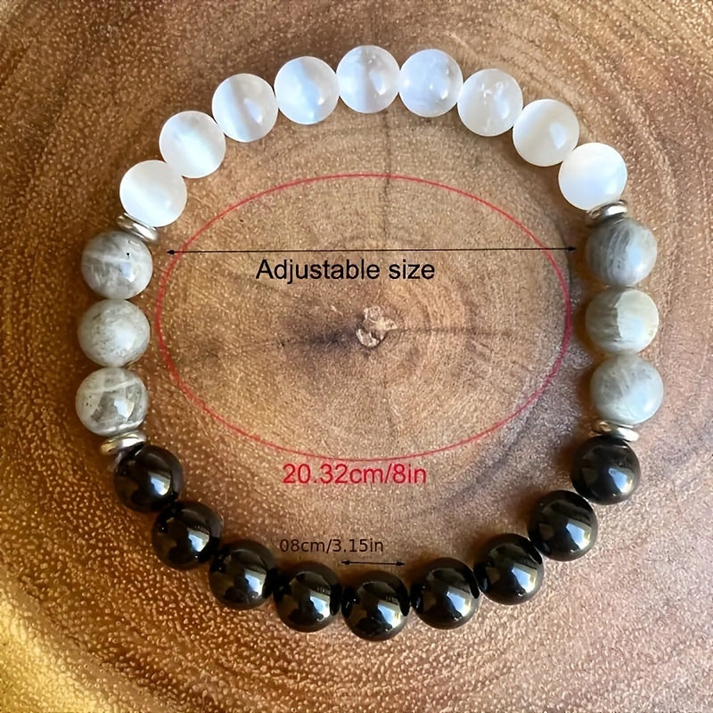 1pc Black Tourmaline & Labradorite Crystal Bracelet, Healing Energy Protection Jewelry, Adjustable Size, Anxiety & Negative Energy Shield