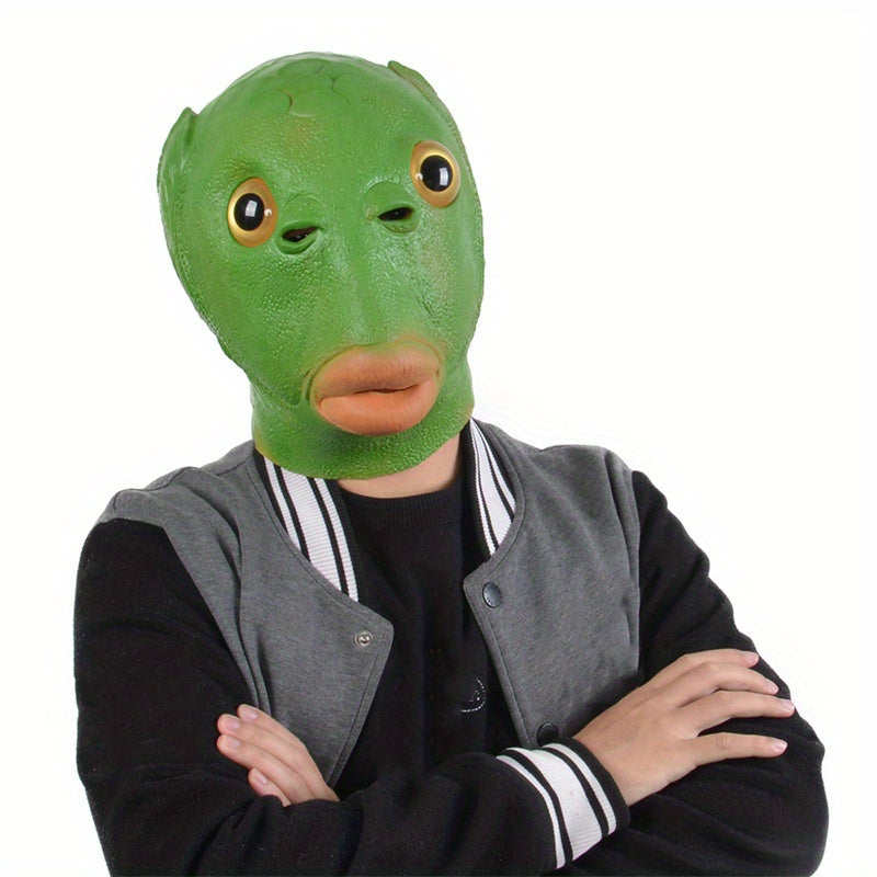 1pc, Green Fish Head Mask, Fun Photography Props, Halloween Themed Activities Birthday Parties, Party Activities, Party Favors, Party Gift Decor, Party Supplies