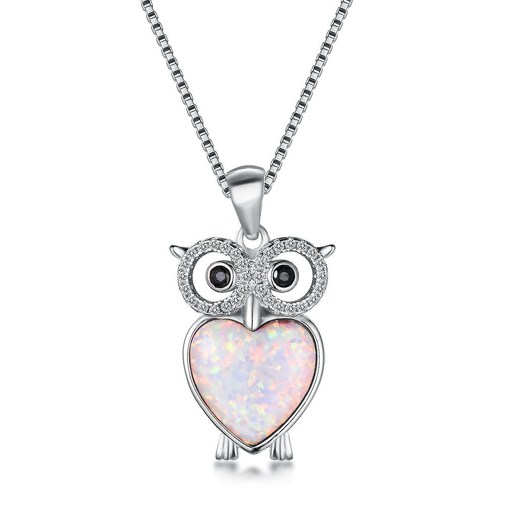 Platinum Opal Owl Necklace Exquisite and Cute Pendant