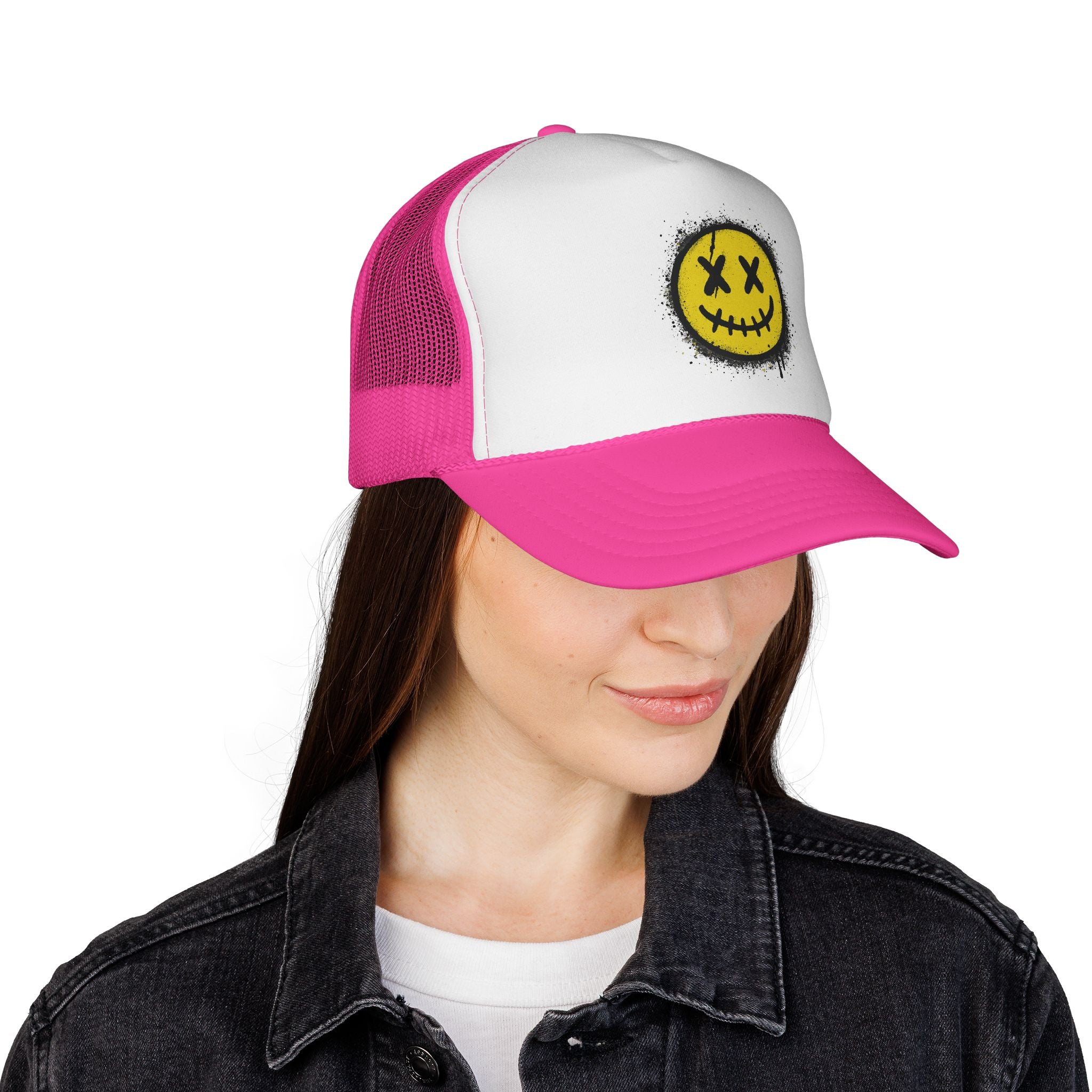 SHG Smiley Face Trucker Cap - Trendy Casual Hat for Festivals, Outdoor Events, Summer Fun, Gift for Friends, Streetwear Essential