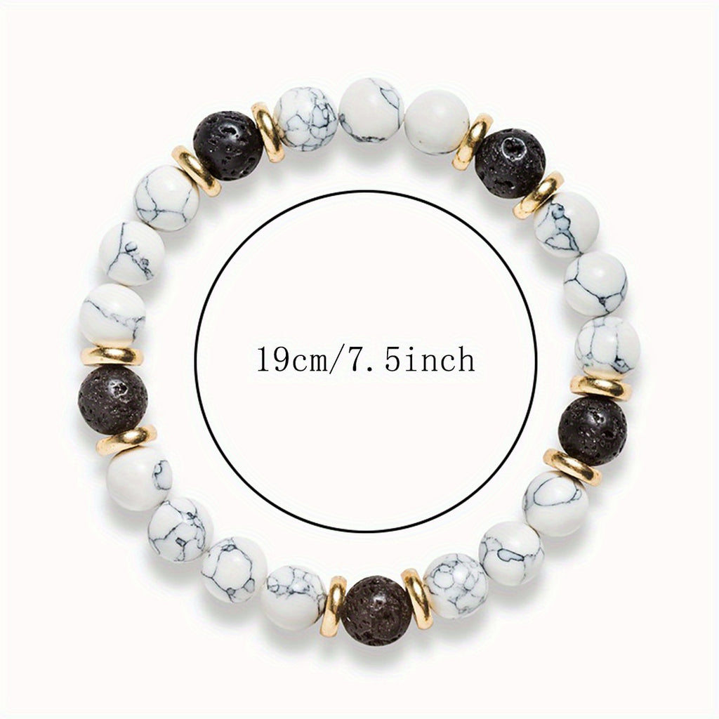Unique April Birthstone Beaded Crystal Bracelet - Natural Volcanic Rock, Faux Turquoise Gemstone, Luxury Celestial Boho Jewelry for Women, Couples, and Daily Wear