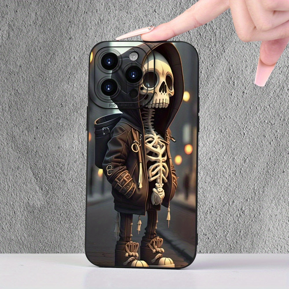 For iPhone 15, 14, 13, 12, 11, XS, XR, X, 7, 8 Plus Pro Max Mini - Unique Handsome Skull Design Frosted TPU Phone Case with Creative Printing - Soft Touch, Shockproof, and Durable