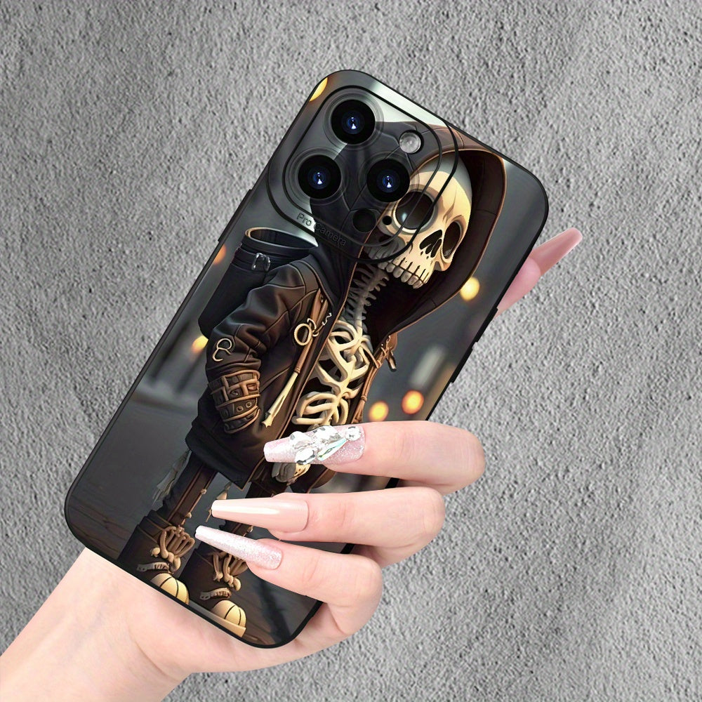 For iPhone 15, 14, 13, 12, 11, XS, XR, X, 7, 8 Plus Pro Max Mini - Unique Handsome Skull Design Frosted TPU Phone Case with Creative Printing - Soft Touch, Shockproof, and Durable