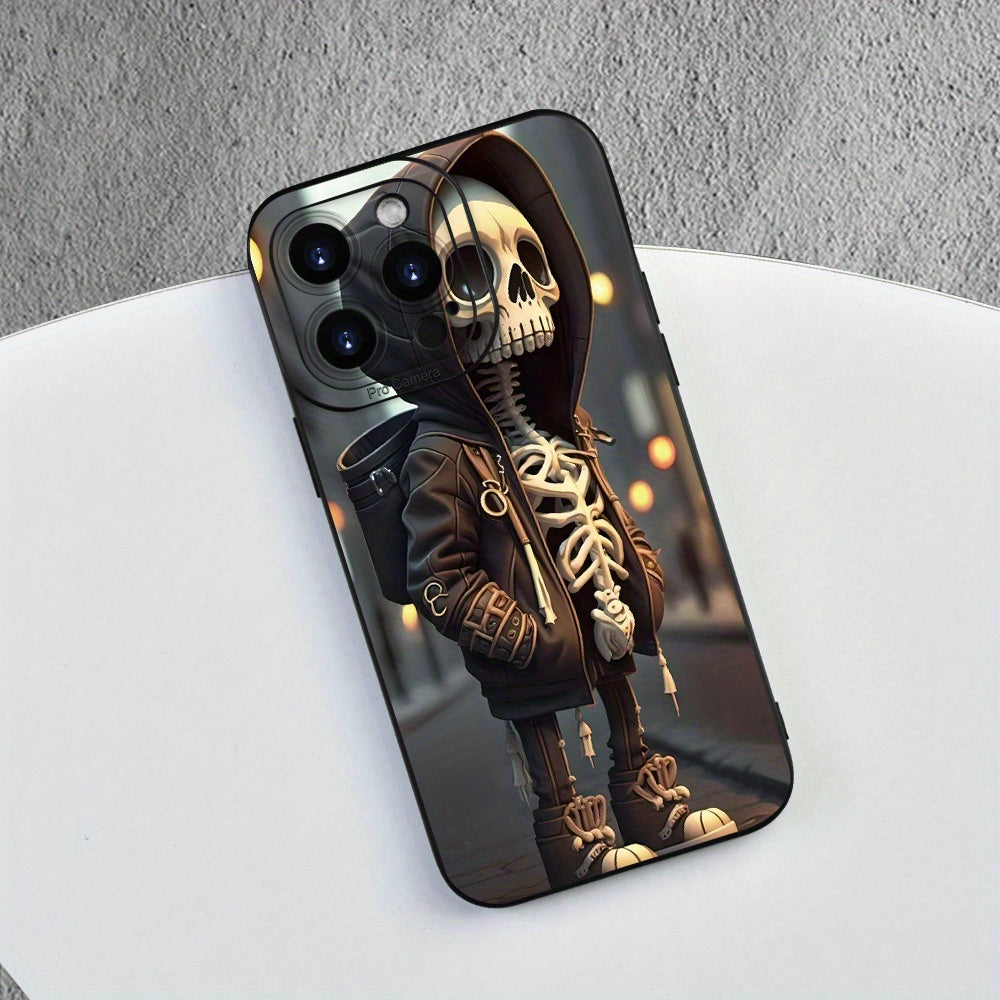 For iPhone 15, 14, 13, 12, 11, XS, XR, X, 7, 8 Plus Pro Max Mini - Unique Handsome Skull Design Frosted TPU Phone Case with Creative Printing - Soft Touch, Shockproof, and Durable