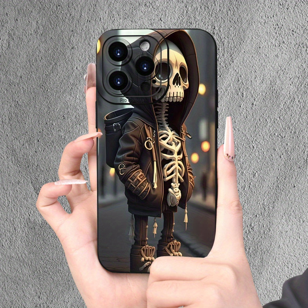 For iPhone 15, 14, 13, 12, 11, XS, XR, X, 7, 8 Plus Pro Max Mini - Unique Handsome Skull Design Frosted TPU Phone Case with Creative Printing - Soft Touch, Shockproof, and Durable