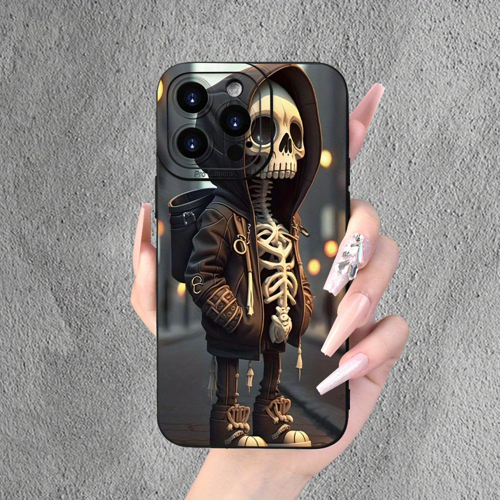 For iPhone 15, 14, 13, 12, 11, XS, XR, X, 7, 8 Plus Pro Max Mini - Unique Handsome Skull Design Frosted TPU Phone Case with Creative Printing - Soft Touch, Shockproof, and Durable