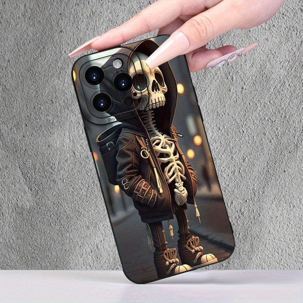 For iPhone 15, 14, 13, 12, 11, XS, XR, X, 7, 8 Plus Pro Max Mini - Unique Handsome Skull Design Frosted TPU Phone Case with Creative Printing - Soft Touch, Shockproof, and Durable