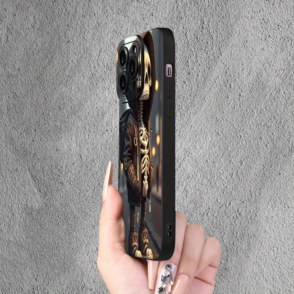 For iPhone 15, 14, 13, 12, 11, XS, XR, X, 7, 8 Plus Pro Max Mini - Unique Handsome Skull Design Frosted TPU Phone Case with Creative Printing - Soft Touch, Shockproof, and Durable