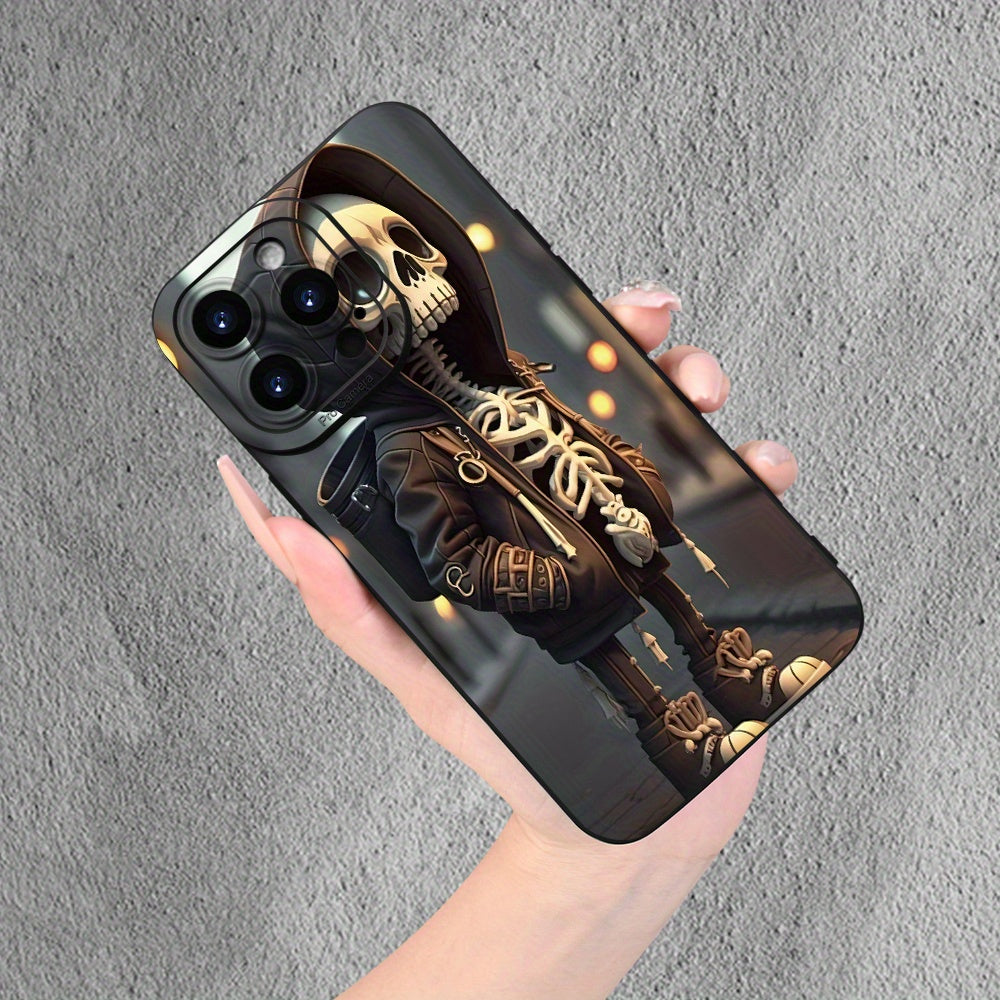 For iPhone 15, 14, 13, 12, 11, XS, XR, X, 7, 8 Plus Pro Max Mini - Unique Handsome Skull Design Frosted TPU Phone Case with Creative Printing - Soft Touch, Shockproof, and Durable