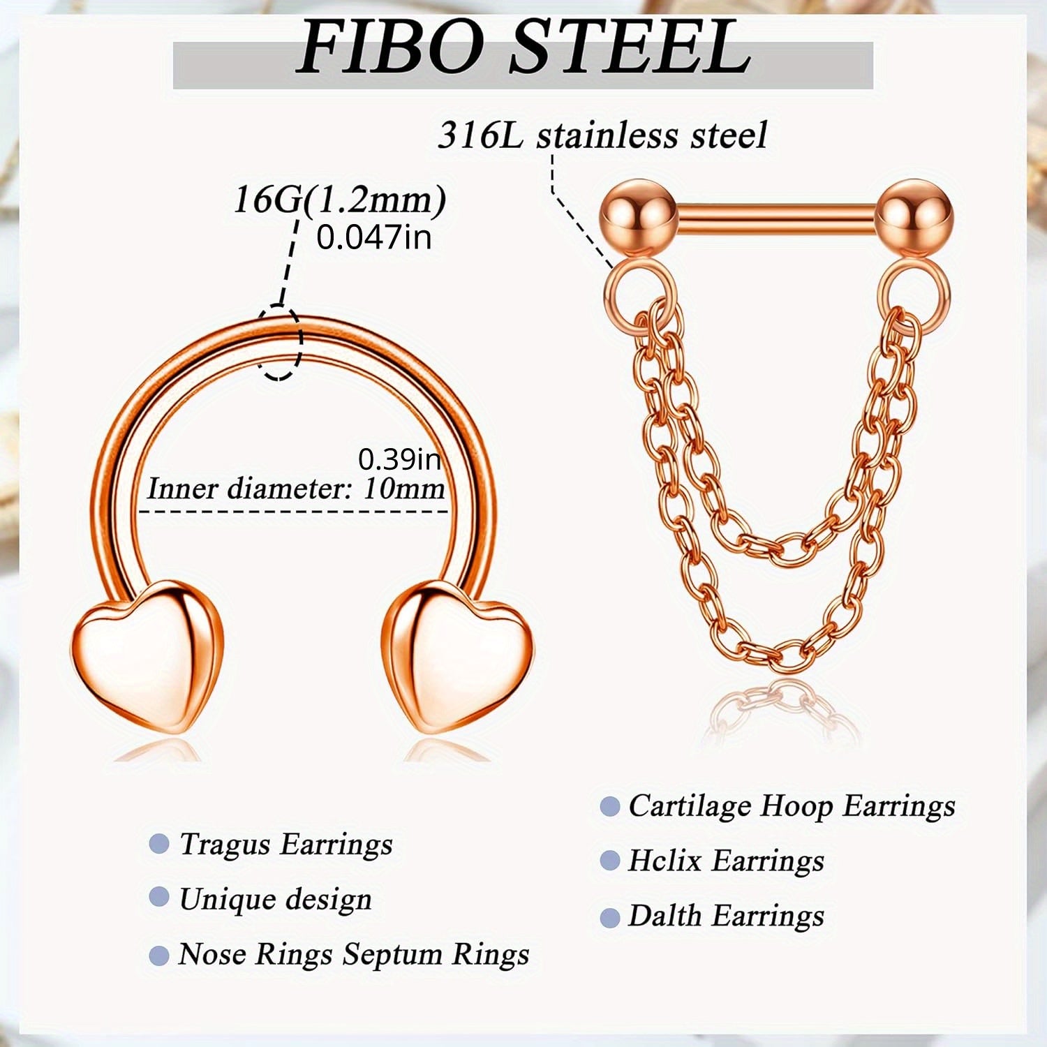 FIBO STEEL 12Pcs Septum Nose Rings Set for Women 16Guage Dangle Septum Jewelry Hinged Nose Rings Star Heart Horseshoe Daith Tragus Helix Cartilage Septum Piercing Jewerly