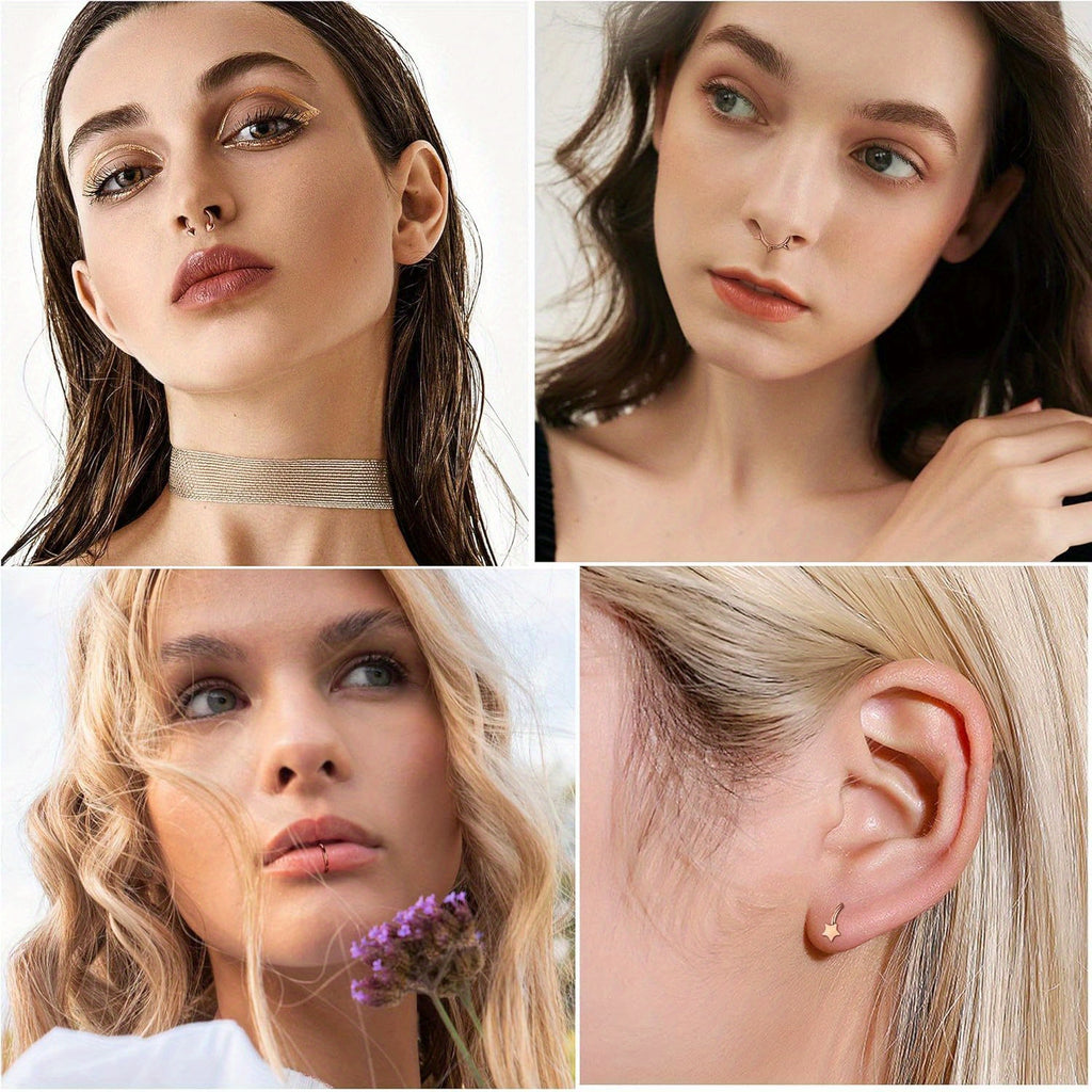 FIBO STEEL 12Pcs Septum Nose Rings Set for Women 16Guage Dangle Septum Jewelry Hinged Nose Rings Star Heart Horseshoe Daith Tragus Helix Cartilage Septum Piercing Jewerly