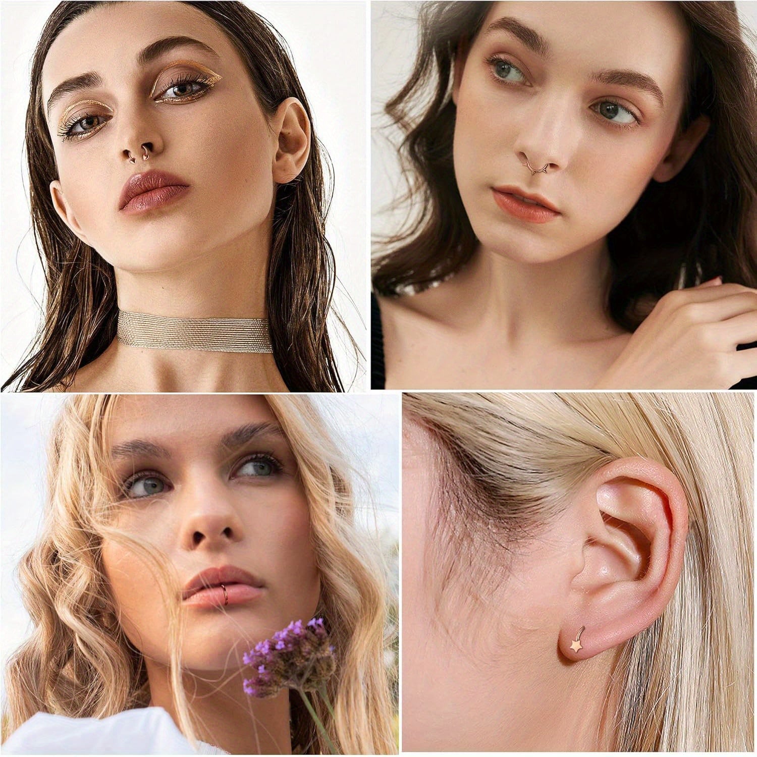 FIBO STEEL 12Pcs Septum Nose Rings Set for Women 16Guage Dangle Septum Jewelry Hinged Nose Rings Star Heart Horseshoe Daith Tragus Helix Cartilage Septum Piercing Jewerly