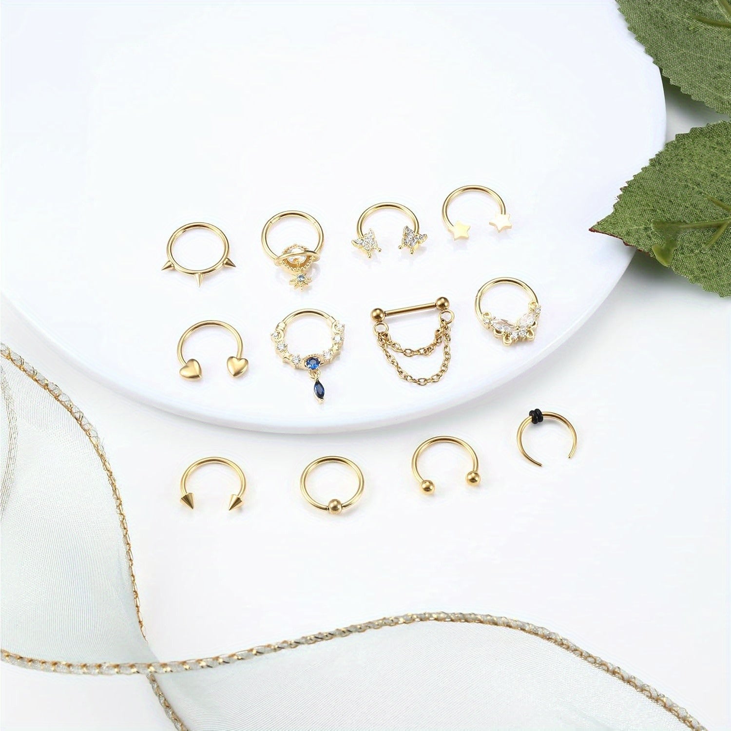 FIBO STEEL 12Pcs Septum Nose Rings Set for Women 16Guage Dangle Septum Jewelry Hinged Nose Rings Star Heart Horseshoe Daith Tragus Helix Cartilage Septum Piercing Jewerly