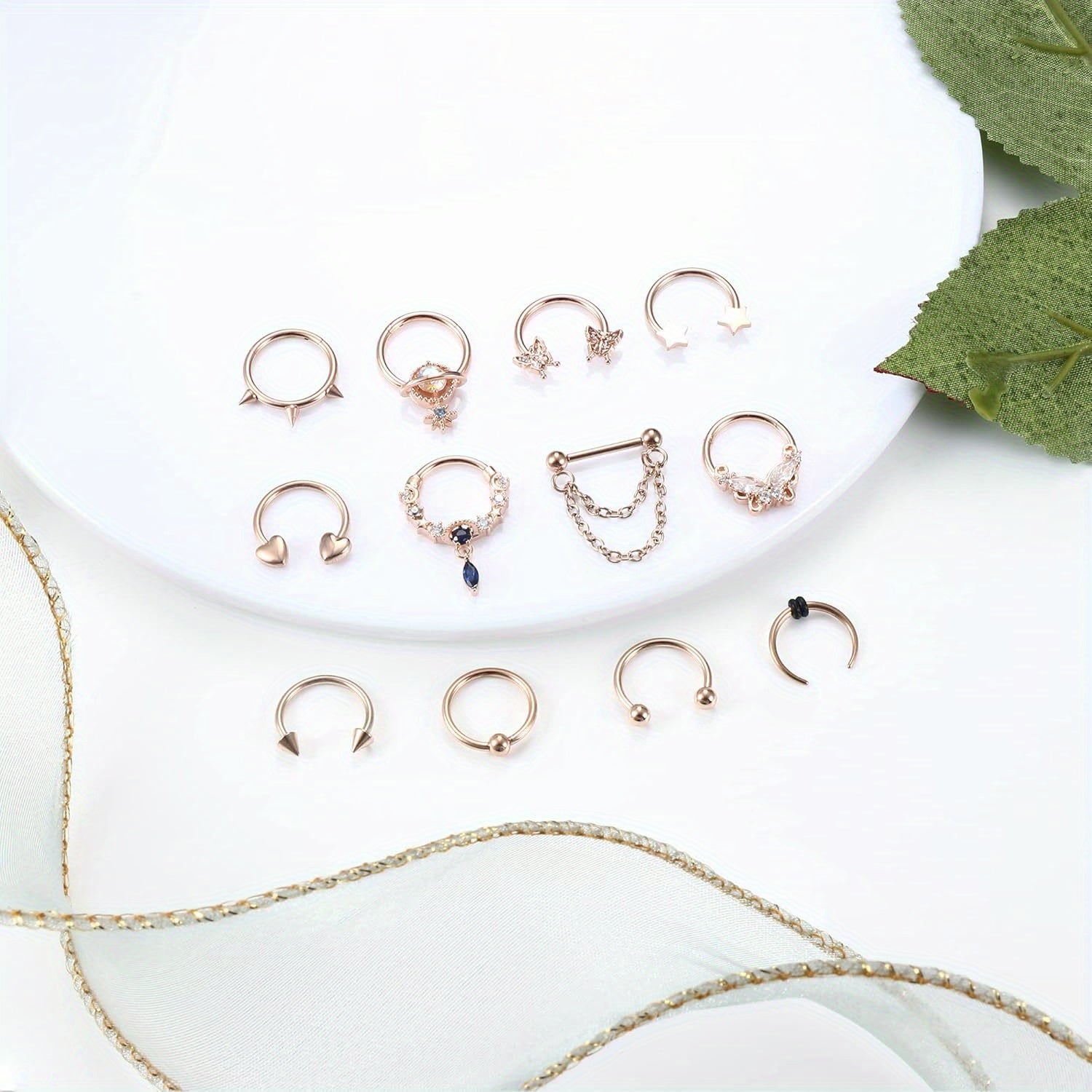FIBO STEEL 12Pcs Septum Nose Rings Set for Women 16Guage Dangle Septum Jewelry Hinged Nose Rings Star Heart Horseshoe Daith Tragus Helix Cartilage Septum Piercing Jewerly