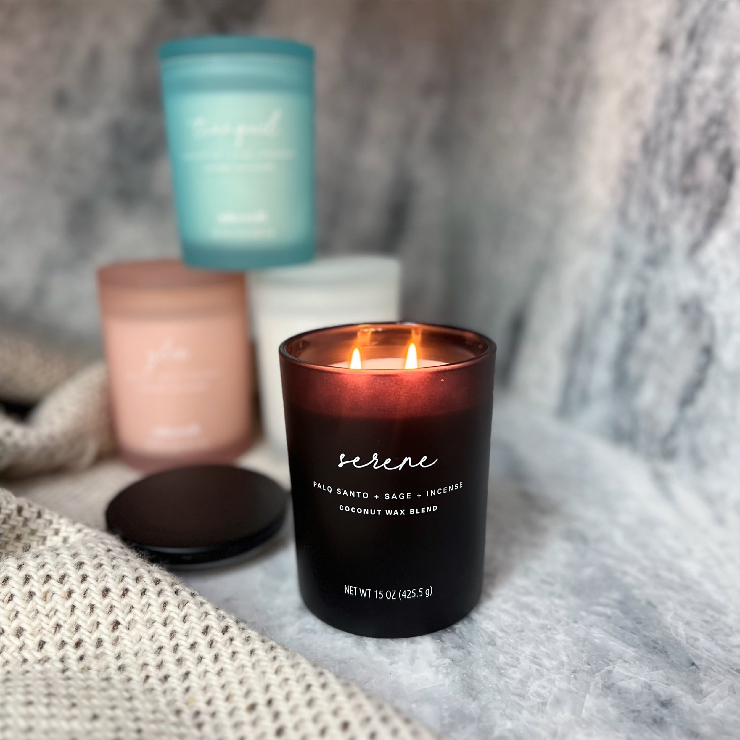 Serene (Palo Santo + Sage + Incense) Scented 2-Wick 15oz Spa Jar Candle