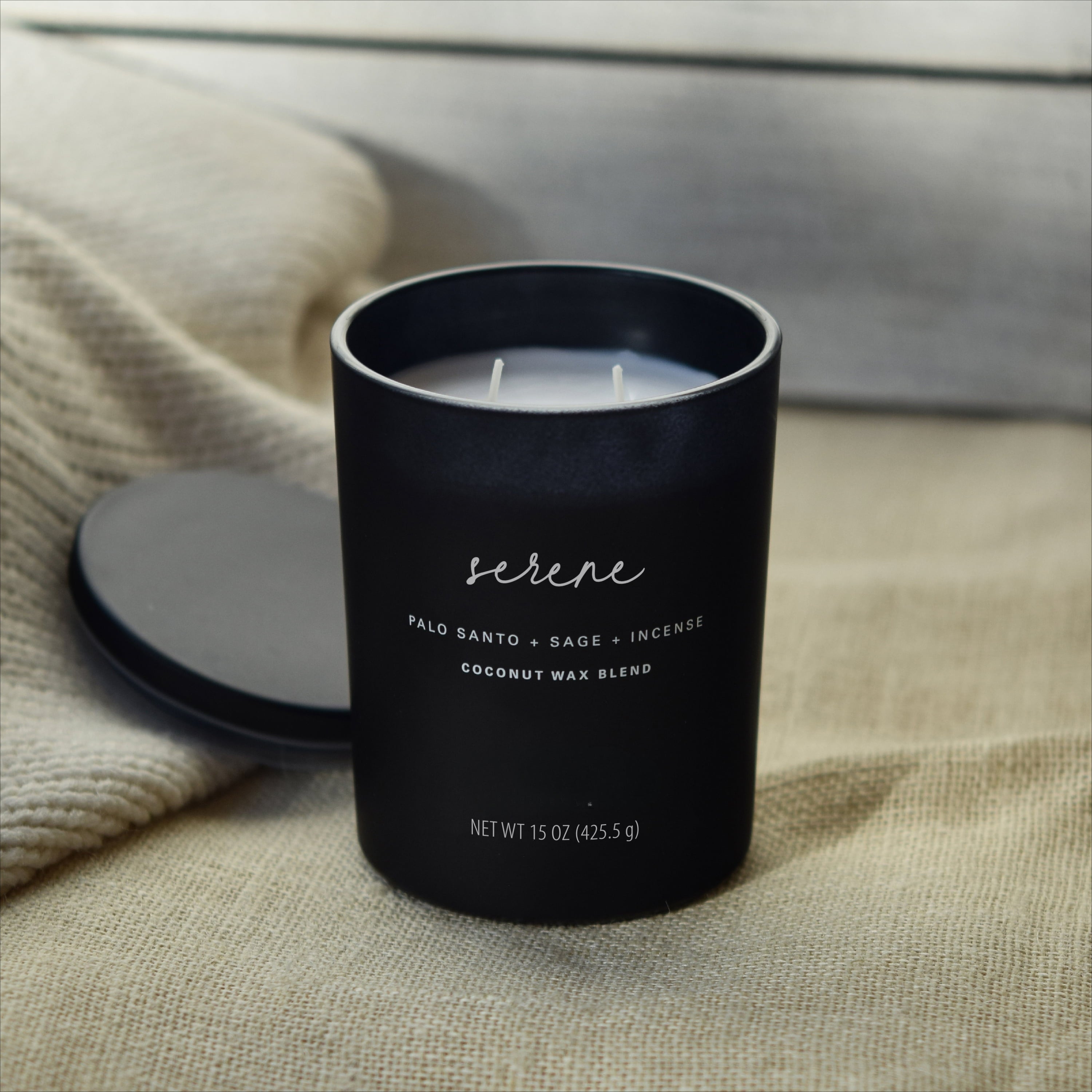 Serene (Palo Santo + Sage + Incense) Scented 2-Wick 15oz Spa Jar Candle