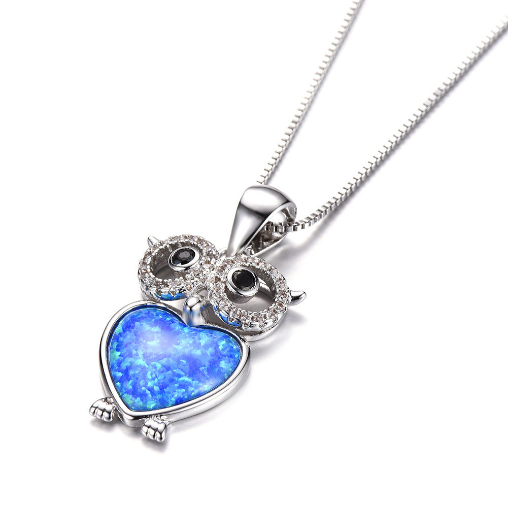 Platinum Opal Owl Necklace Exquisite and Cute Pendant