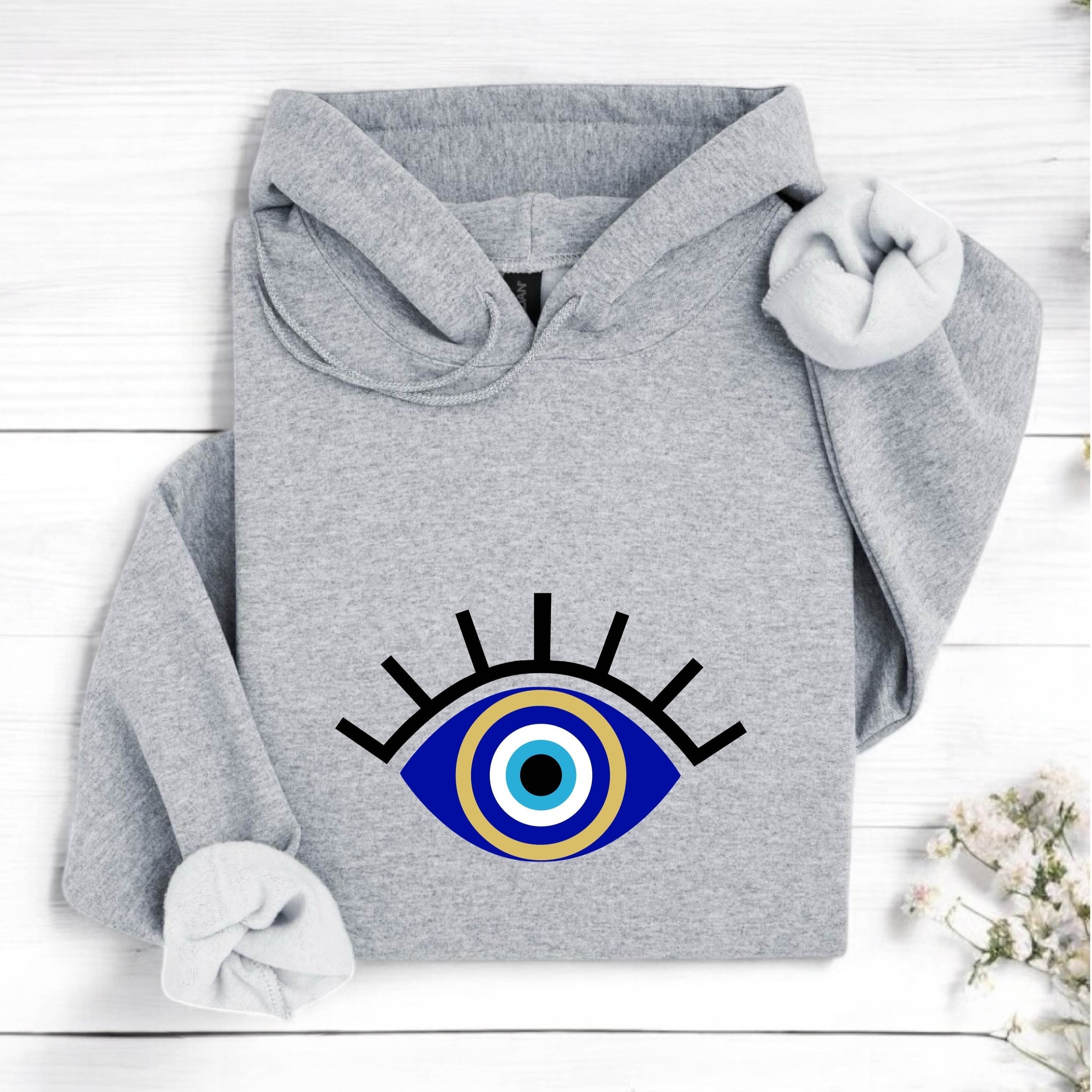 AT-121 Evil Eye Hoodie, Spiritual Protection Hoodie, Best Friend Gift, Birthday Gift For Mom Sister, Mystical Travel Hoodie, Santorini Evil Eye Gift, Positive Hoodie