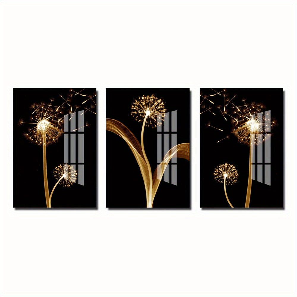 3pcs Golden Abstract Taraxacum Luxury Wall Art Canvas Painting, 15.7*23.6in/40cm*60cm, For Living Room Cuadros Decor, No Frame