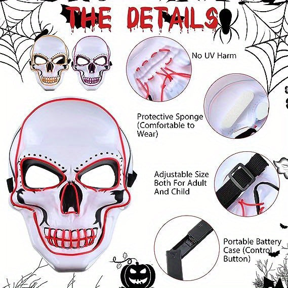 LED Luminous Halloween Skeleton Mask - Scare Your Friends with EL Cold Light Fluorescent Effect