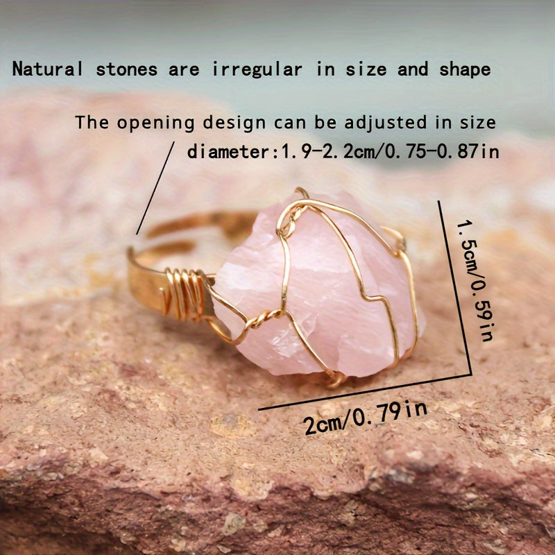 3pcs/Set Of Vintage Bohemian Style Cuff Bracelet Set with Natural Pink Crystal Necklace and Open Ring Jewelry - Perfect Gift for Thanksgiving/Christmas, Wedding Vocation Jewelry Set for Your Lover