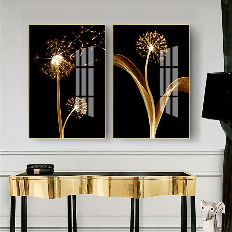 3pcs Golden Abstract Taraxacum Luxury Wall Art Canvas Painting, 15.7*23.6in/40cm*60cm, For Living Room Cuadros Decor, No Frame