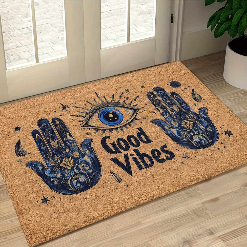 1pc Evil Eye Welcome Mat, Non-Slip Polyester Rug, Machine Washable, Braided Doormat with Rubber Backing, Lightweight Rectangle Floor Mat for Home, Outdoor, Entrance, Bedroom, Balcony - Christmas Gift Home Accessory