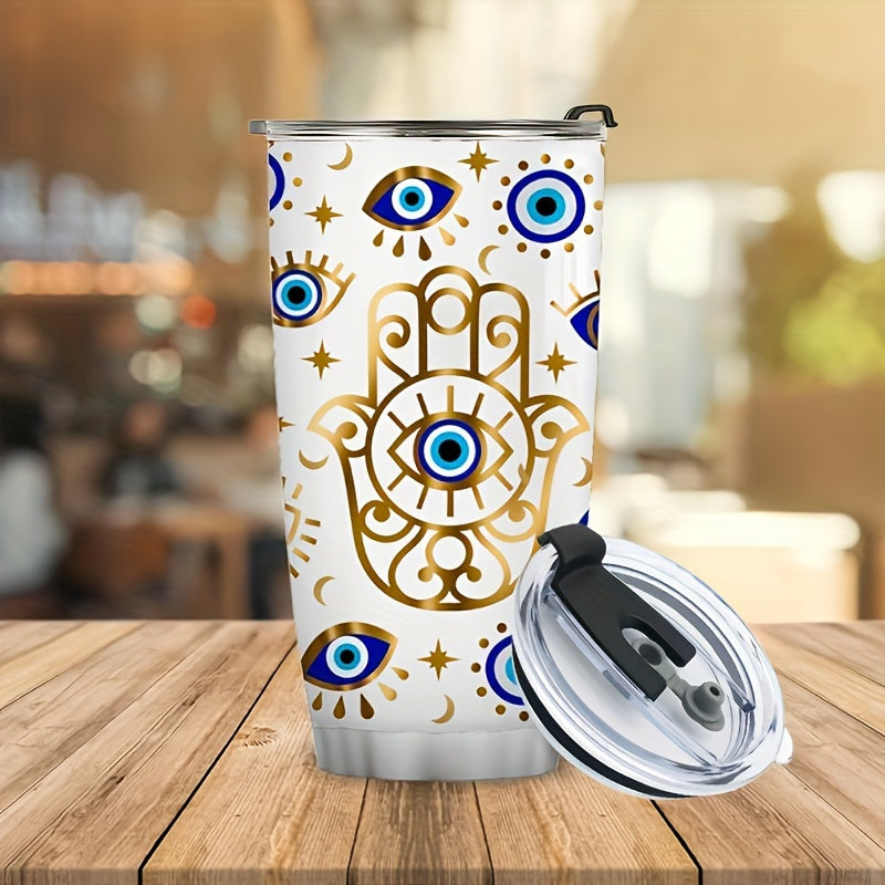 20oz Stainless Steel Insulated Coffee Mug with Lid & Straw - Evil Eye Moon Design, Reusable Vacuum Tumbler for Travel, Ideal Birthday Gift