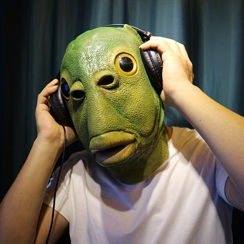 1pc, Green Fish Head Mask, Fun Photography Props, Halloween Themed Activities Birthday Parties, Party Activities, Party Favors, Party Gift Decor, Party Supplies