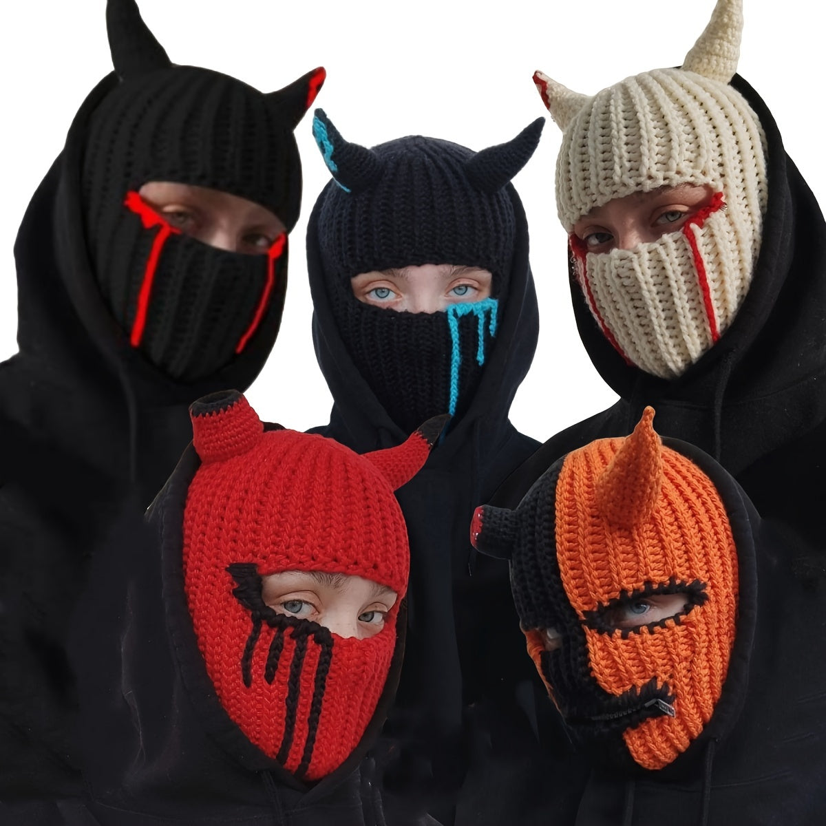 [Handsome Mask] Funny Hat Knitted Fleece Horn Mask | Handmade Fleece | Festival Party | Handsome Mask | Autumn and Winter | Hip Hop