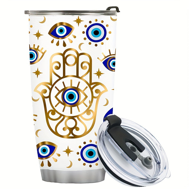20oz Stainless Steel Insulated Coffee Mug with Lid & Straw - Evil Eye Moon Design, Reusable Vacuum Tumbler for Travel, Ideal Birthday Gift