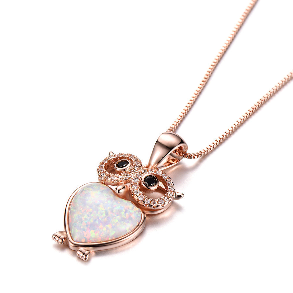 Platinum Opal Owl Necklace Exquisite and Cute Pendant