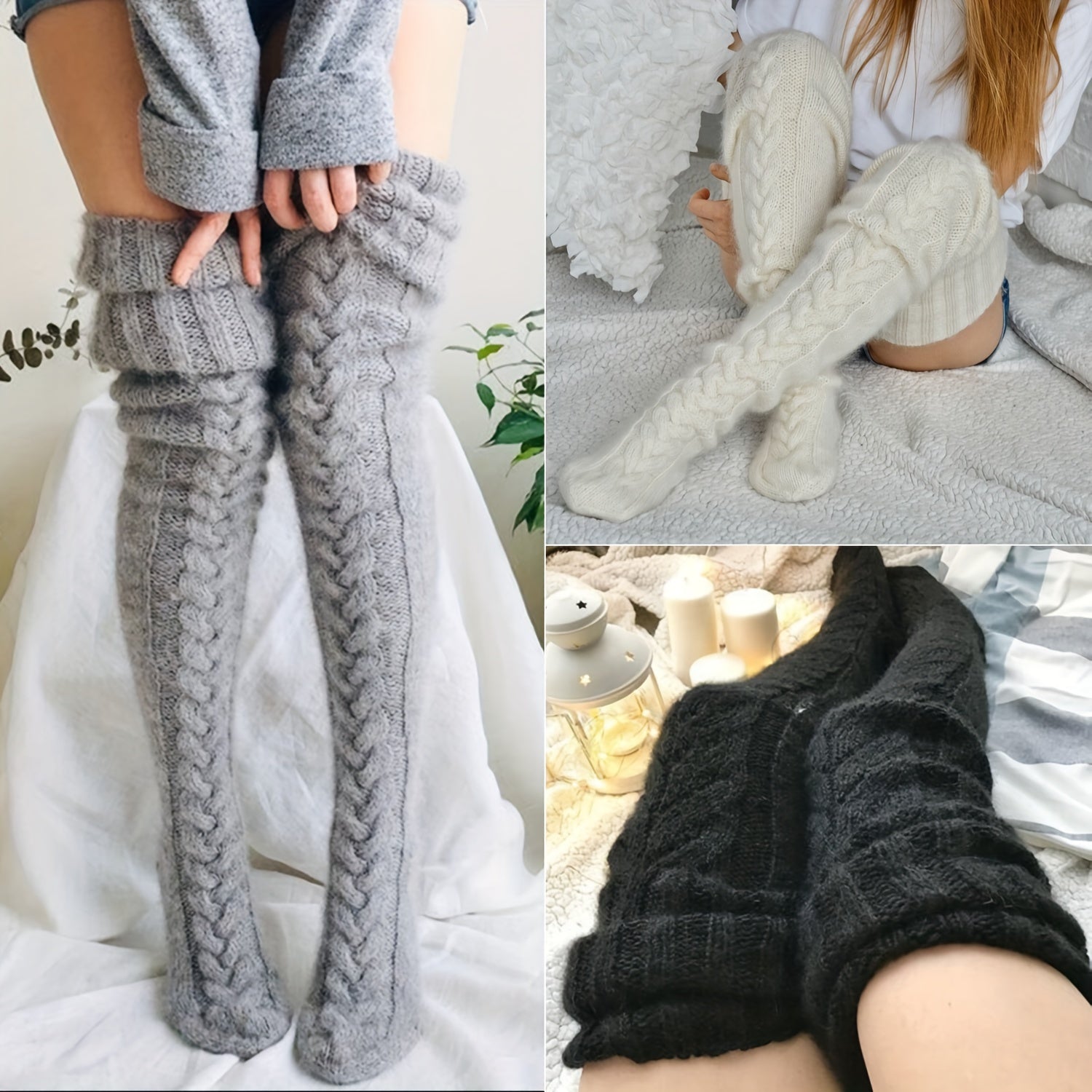 5-Pack or Single Pair Nylon Thick Knit Warm Leg Warmers Over-The-Knee High Socks Fall/Winter Hand Wash Only Solid Color Polyamide & Elastane Christmas Gift Casual Fashion