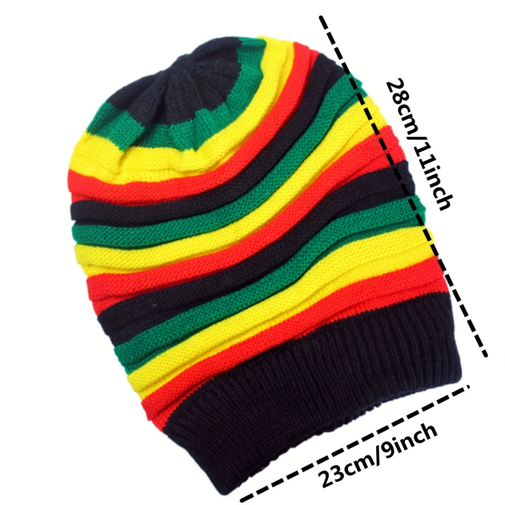 Rainbow Stripe Soft & Cozy Slouchy Beanie - Fashionable Knit Turban Hat for Warmth and Comfort - Elastic, Lightweight Skull Cap - Perfect Unisex Chemo Hat for Women and Men