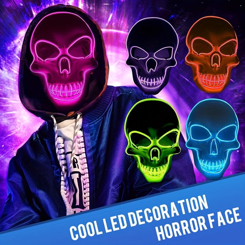 LED Luminous Halloween Skeleton Mask - Scare Your Friends with EL Cold Light Fluorescent Effect