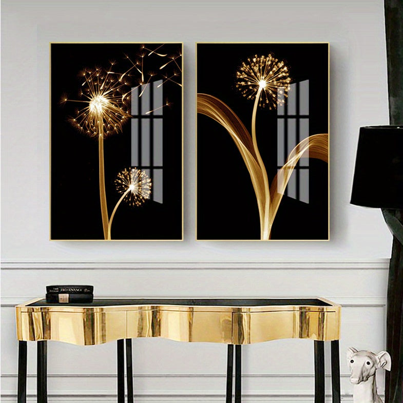 3pcs Golden Abstract Taraxacum Luxury Wall Art Canvas Painting, 15.7*23.6in/40cm*60cm, For Living Room Cuadros Decor, No Frame