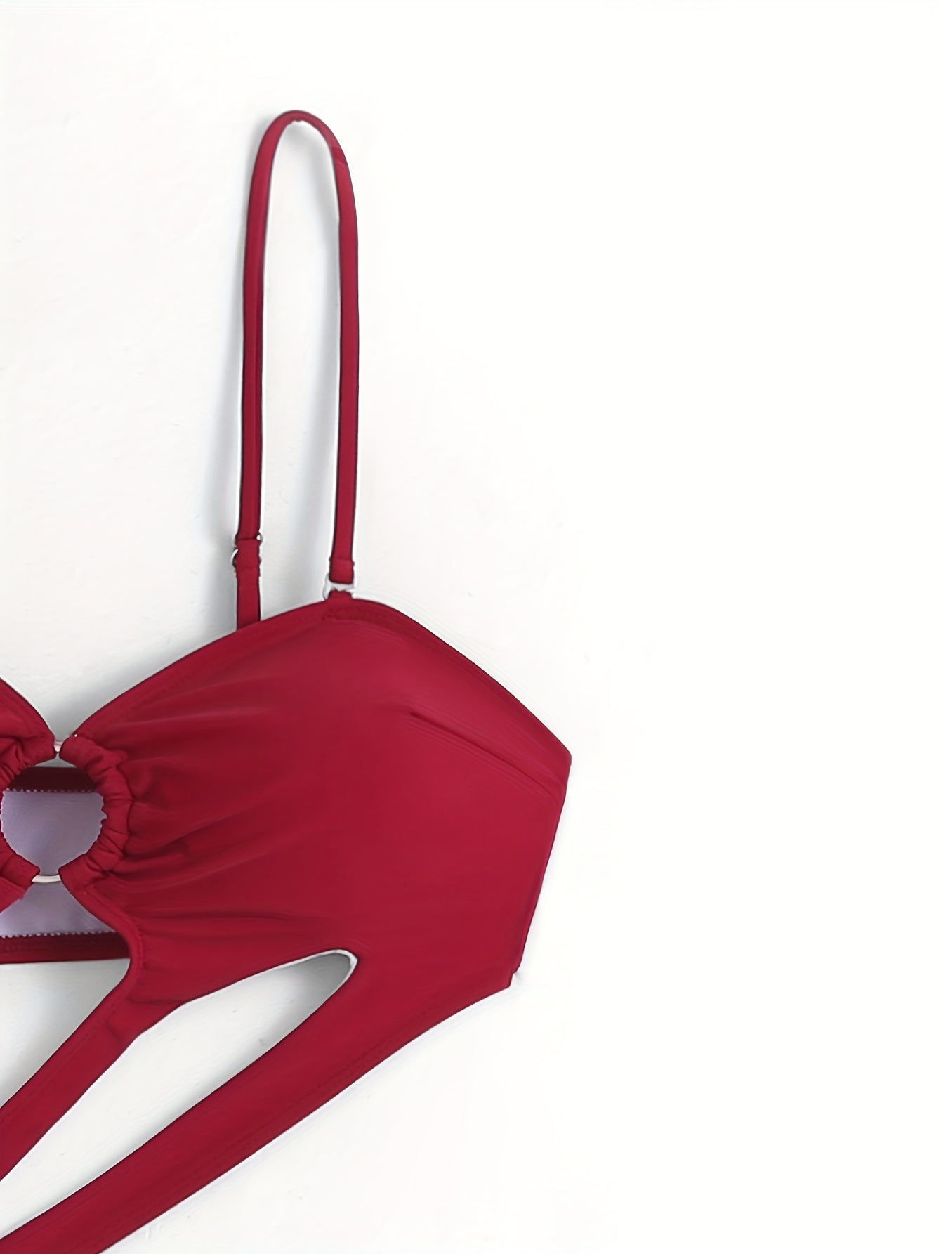 Solid Color Sexy One-piece Swimsuit, Asymmetrical Ring-Linked Cut Out Bathing Suits, Women's Swimwear & Clothing