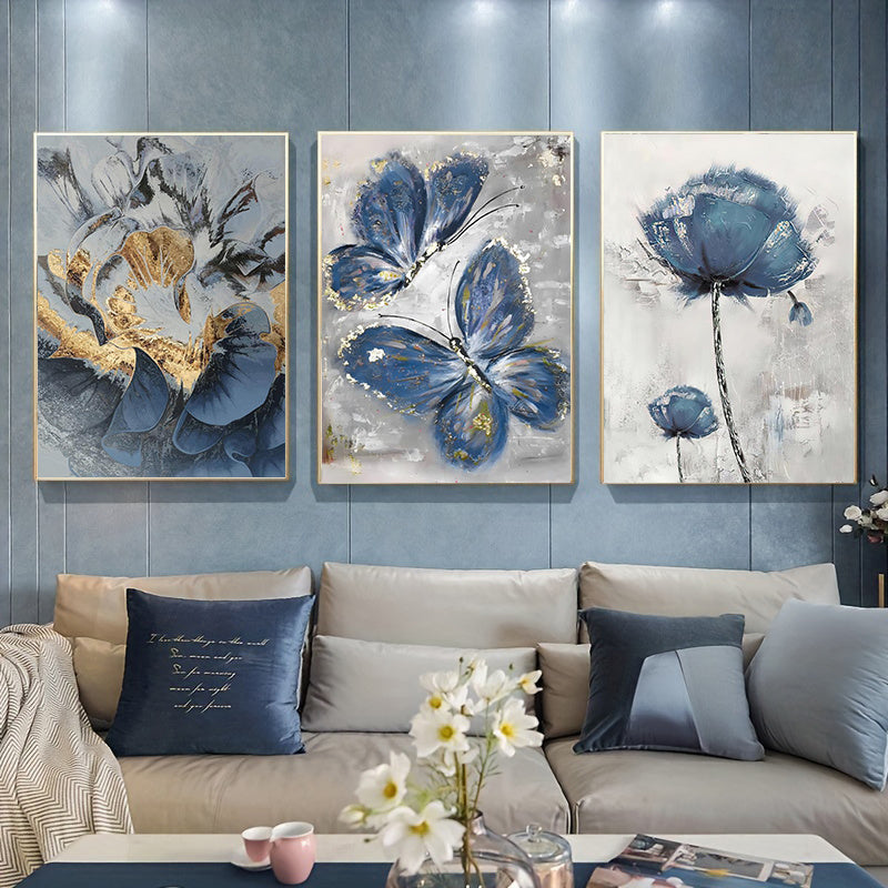 3pcs Luxury Oil Painting Canvas, Flower Butterfly Wall Art for Living Room Decor - 15.7x23.6in/40cmx60cm, No Frame Required
