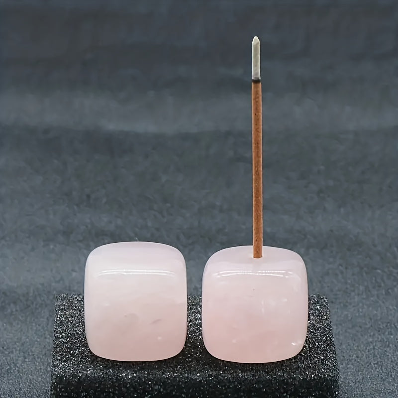 1pc Natural Crystal Incense Holder, Rose Quartz Amethyst Incense Burner Frame, Square Incense Burner Frame, Natural Stone Craftsmanship Accessories, Mini Incense Burner Frame, Room Decoration, Bedroom Accessories, Household A