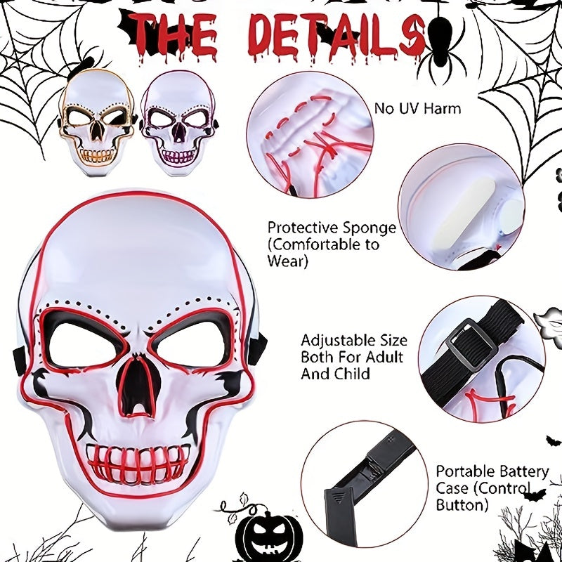 LED Luminous Halloween Skeleton Mask - Scare Your Friends with EL Cold Light Fluorescent Effect